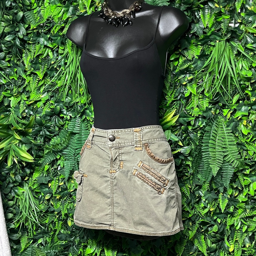 Y2K Guess Jeans Mini Skirt Size 29 Olive Green Womens Cargo Utility  3761